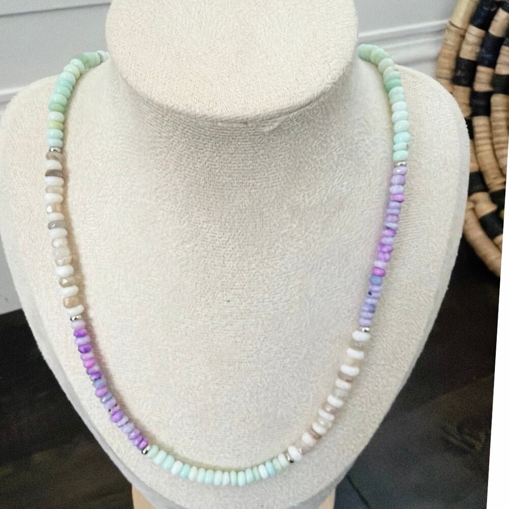 Second Bloom Studio Artisan Made Opal Moonstone Necklace 19.25" Pastel